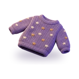 A violet sweater knitted with little gold stars.